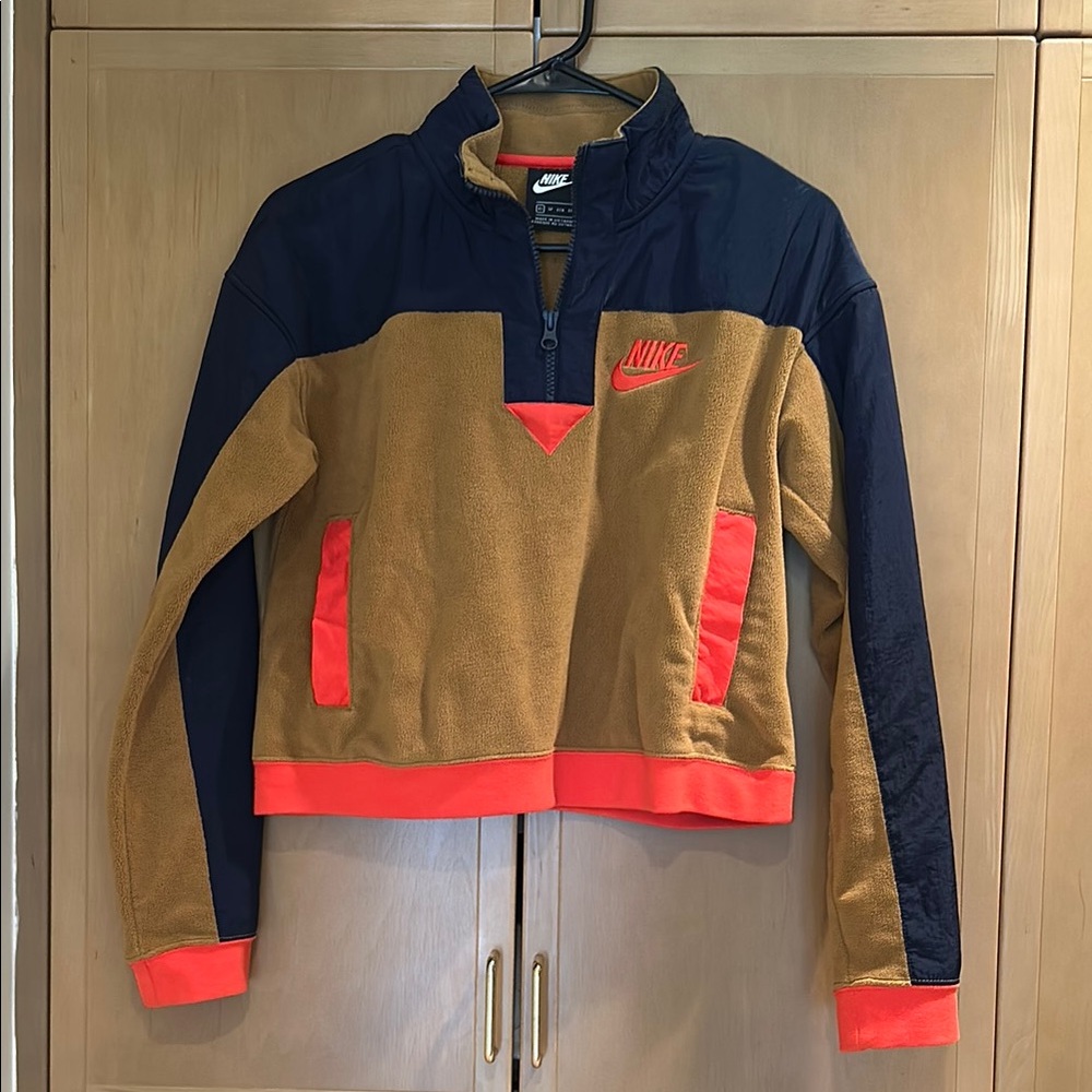 Nike Crop Fleece Jacket - Navy, Brown and Orange